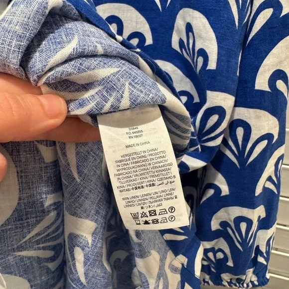 NEW Boden Blue & White Geometric Print Linen Tunic V Neck Dress‎ Sz 12R *No Belt - Picture 8 of 11